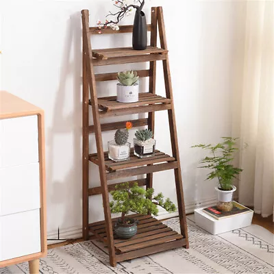 4 Tier 110cm High Foldable Ladder Shelf Plant Stand Flower Pot Shelf Rustic Wood • $62.95