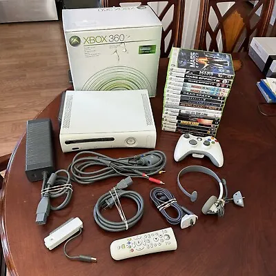 Xbox 360 Console W/ Box + 17 Games 120GB Hard Drive WiFi Adapter Tested Working • $250