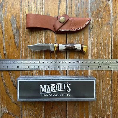 MARBLES MINI HUNTER Deer Stag DAMASCUS Hunting Knife W/Sheath MA-236 [M2] • $9.99