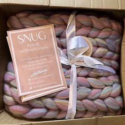 Snug Blanket Merino Wool Crochet Lilac Pink Uniform Gift Present • £70