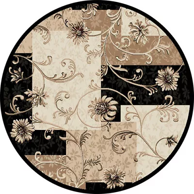 VINES BLACK ORIENTAL AREA RUG 8X8 Persien ROUND 025 - ACTUAL 7' 10  X 7' 10  • $99.99