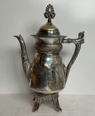 Meriden Rogers Smith Victorian Quadruple Plate Coffee Pot 1935 Peacock Design • $175