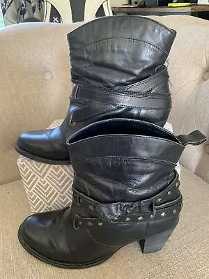 £16.50 • Buy Red Herring Women's Leather Black Cowboy Boots Studded Straps Size 7