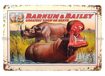 Barnum Bailey Circus Hippo Rhino Metal Tin Sign Cheap Metal Wall Art Decor • $15.99