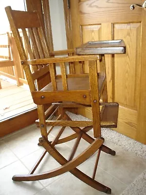 Vintage  HIGH CHAIR Converts To ROCKER  Restored No Repair Required OAK • $226