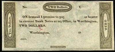 Ezra Griswold 1810’s Worthington Ohio $2 Note Watermarked Paper Crisp Unc. • £34.74
