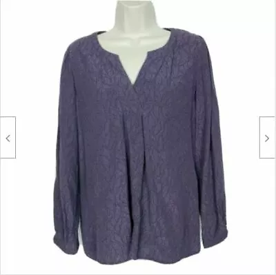 J Jill Womens Petites Blouse Top Size XS Geometric Purple V Neck Long Sleeve • $18.90