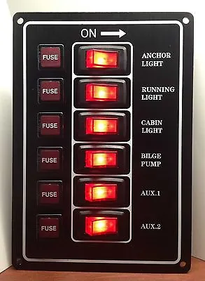 Marine Boat Aluminum Plate Vertical Switch Panel 6 Gang UL Illuminated Switches • $32.99