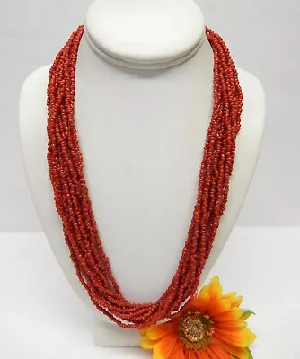 Vintage Multi Strand Gold Tone & Red Coral Seed Bead Necklace 22  • $9.99