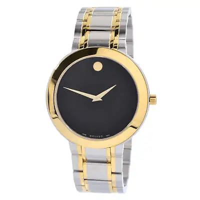 Movado Men's Watch Stiri Quartz Gold Tone Bezel Black Dial Bracelet 607278 • $378.40