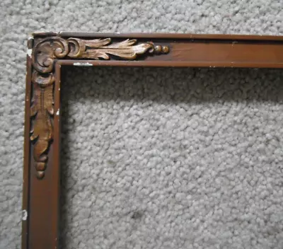 Vintage Antique Wood & Gesso Leaf Corners Picture Bronze Frame Fits 13.5x16.5 • $25