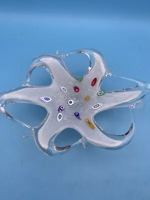 Murano (?) Glass Star Fish Tray Bowl Small White Star Design Dish Keys Decor • $23.99