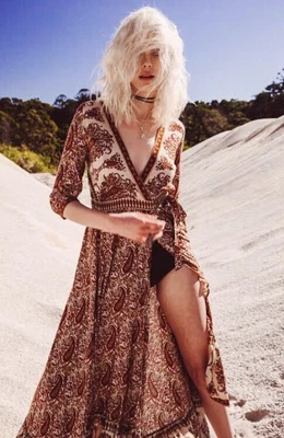 $80 • Buy Arnhem RARE Wild Magnolia VINTAGE Wrap Dress 8-10 Indian Dusk