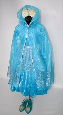 Girls Blue Silver Frozen Ice Queen Costume Elsa Fancy Dress Cape Shoes Age 2-3 • £22.99