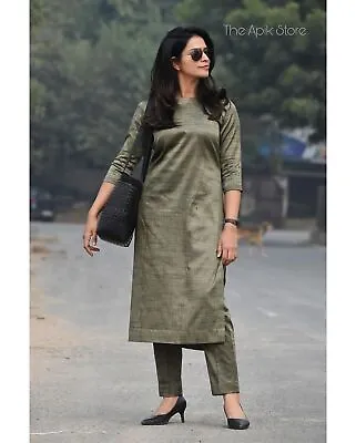 Designer Pure Cotton Tunic Kurti Set Indian Beautiful Women's Kurta Pant Clothes • $52.38