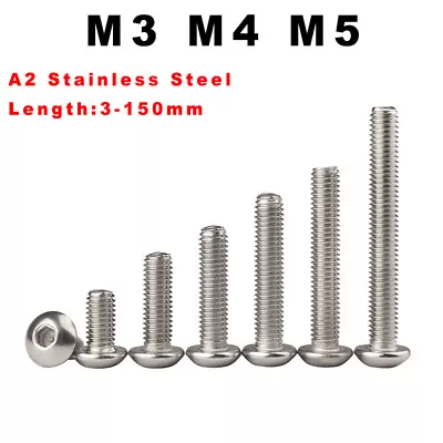 M3 M4 M5 Button Head Screws Hexagon Allen Socket Bolts A2 Stainless Steel • £1.44