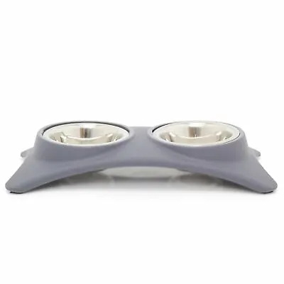 £8.99 • Buy Grey Non Slip Double Pet Feeding Bowls | Cat Small Dogs Puppy Food Water Dish