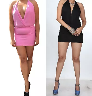 Women's Spandex Lycra Mini Dress Halter Neck Bodycon Sleeveless V Neck Bodycon • £14.79