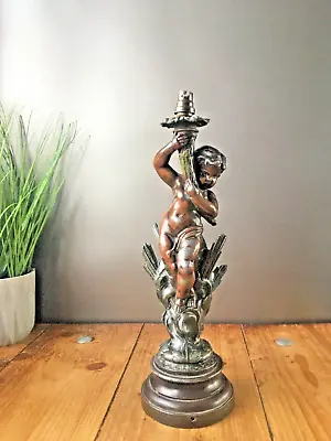 Antique Art Deco French Bronzed Spelter Cherub Lamp Base Auguste Moreau Style • $367.14