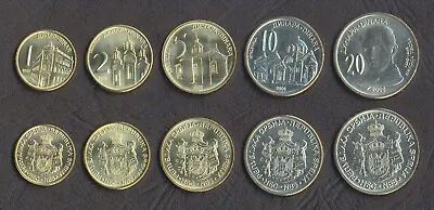 SERBIA COMPLETE FULL COIN SET 1+2+5+10+20 Dinara 2006 UNC UNCIRCULATED LOT Of 5 • $7.49