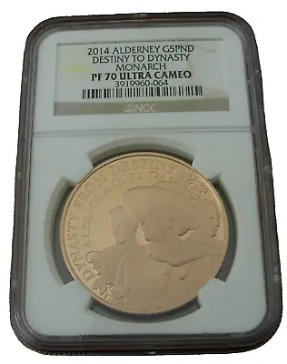 Alderney 2014 Gold 5 Pounds NGC PF70UC Destiny To Dynasty Monarch • $3500