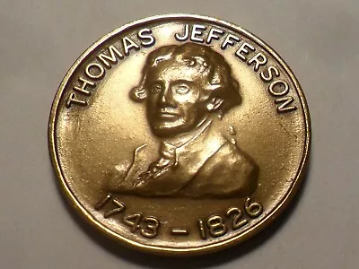 Vintage Thomas Jefferson 1743-1826 Monticello Va 1 1/8  Diameter Brass Medal!! • $7.85