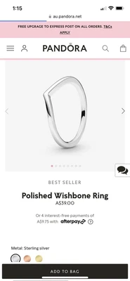 $25.60 • Buy Genuine Pandora Shining Wishbone Stackable Ring