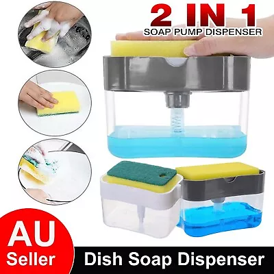 2 In1 Soap Pump Dispenser Sponge Holder Kitchen Sink Washing Tidy CleanContainer • $11.99