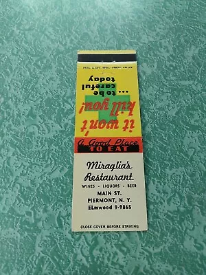 Vintage Matchbook Collectible Ephemera D21 Piermont New York Miraglia Restaurant • $39.99