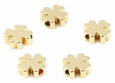 10 18K GOLD PLATED 4 LEAF CLOVER BEADS~7mm~Wine Glass Charms~Wish Bracelet (99C) • £3.75