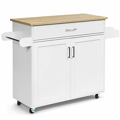 Costway Rolling Kitchen Island Cart Storage Cabinet W/ Towel & Spice Rack White • $149.99