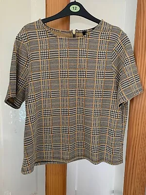 Ladies Mustard Check Top By New Look Size 12 • £2