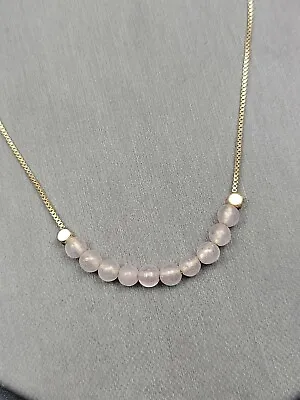 Vintage Necklace  Floating Rose Quartz Beaded  Pennant Necklace 18  • $16.98