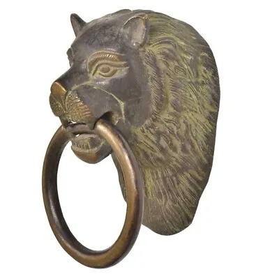 Antique Handmade Brass Lion Head Entry Door Knocker Door Ring Bell 6'' • $204.25