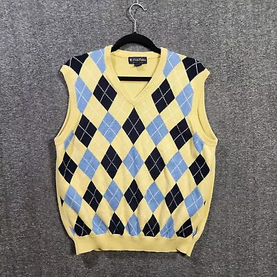 Brooks Brothers 346 Mens Sweater Vest Cotton Argyle Yellow Blue V Neck Sz Large • $19.99