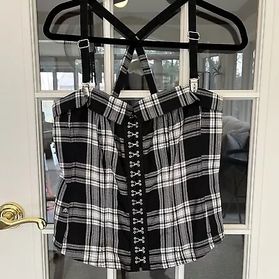 Tripp NYC Plaid Soft Corset Sz Large Black White Top Grunge Steampunk Rock Goth • £57.76