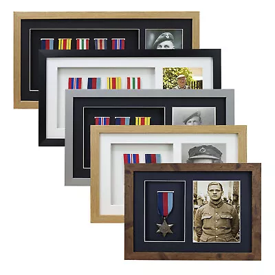 3d Deep Box Frame To Display War Military Sport Medals + Photo Black Grey Oak • £16.99