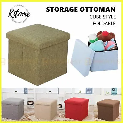 Folding Ottoman Storage Cube Footstool Stool Blanket Box Pouf Seat Bench Linen • $24.95