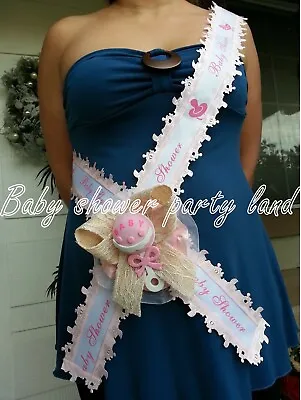 Baby Shower Mom To Be It's A Girl Sash Pink With Rattle Ribbon And Corsage  • $16.99
