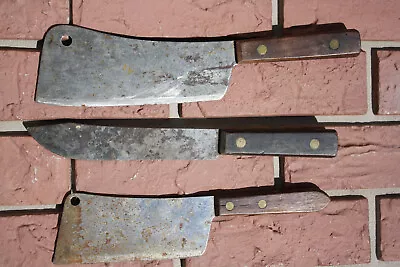 3 -VTG.  Meat Cleaver / Butcher Knifes Wood Handle Two Rivet  7 And 6 Inch Blade • $10.50