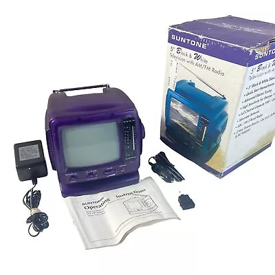 Vintage SUNTONE 5  B&W Analog Television W/ AM/FM Radio & A/V Input- Purple • $44.93