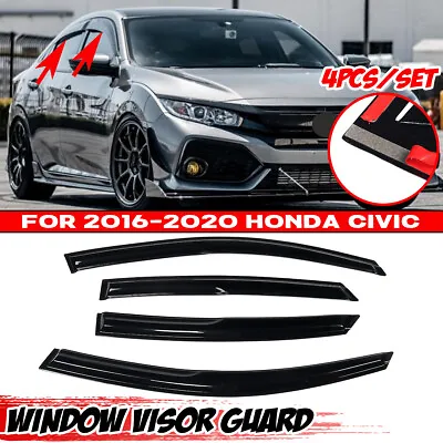 For 2016-2021 Honda Civic Sedan Black Trim Tinted Window Visor Rain Guard 4PCS • $29.99