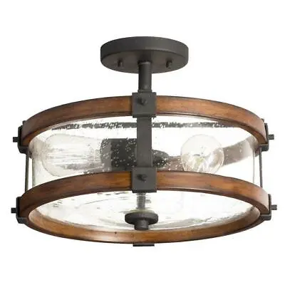 Kichler 38171 14  Distressed Wood Glass Semi-Flush Mount Ceiling Light  • $94.99