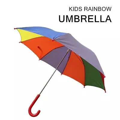 Children Kids Umbrella Colourful Rainbow Pattern Rain Waterproof J-Handle 62cm • $15.95