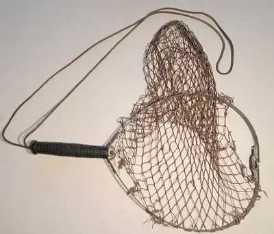 Vintage Steel Collapsible Fishing Net With A Black Handle • $20