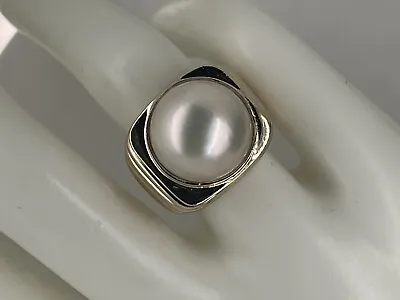 14k Yellow Gold Round 14mm Mabe Pearl Bezel Set Ring Size 6 1/2 - 15.1 Grams • $725