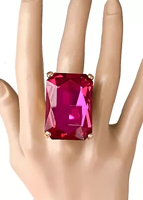 Octagon/ Rectangular Fuchsia Crystal Adjustable Stretchable Ring Costume Jewelry • $17.10