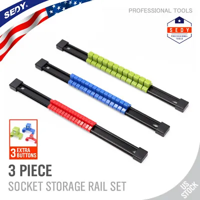 3PC Socket Organizer Mountable Sliding Holder Rail Rack Tool Storage 1/4 3/8 1/2 • $10.99