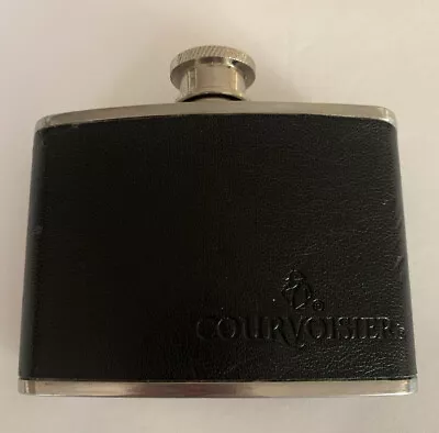 Mini 4 Oz Courvoisier Hip Flask Stainless Steel & Black Leather 3R-6 • $9