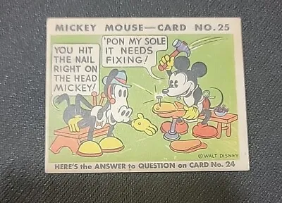 1935 Mickey Mouse Gum R89 #25  You Hit The Nail...  VG Set Break  • $125